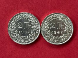 2 Fr. 1963 und 1967 Extra-Sammlerquqlität