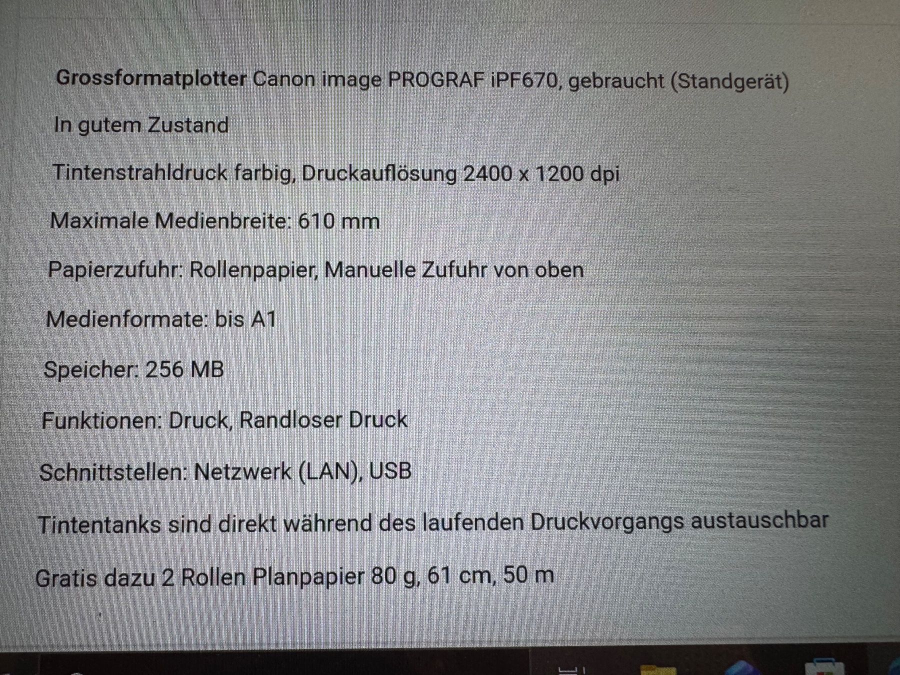 Canon Stampanti: CANON  PLOTTER DRUCKER  ipf 670   LIEFERUNG GRATIS – Usato da Thun venduto da altstadt-thun 9