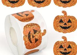 Kürbis Aufkleber Halloween Glitzer orange 1 Rolle, 120stk