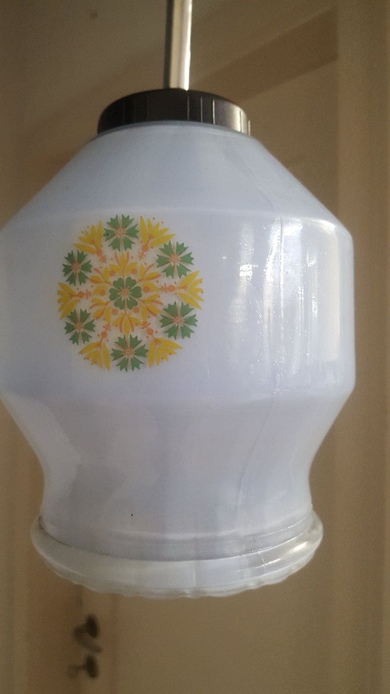 Lampadari & plafoniere: Vintage Decken-Hänge-Lampe .  Pressglas hellblau ,gemustert – Usato da Arlesheim venduto da shopradl 1
