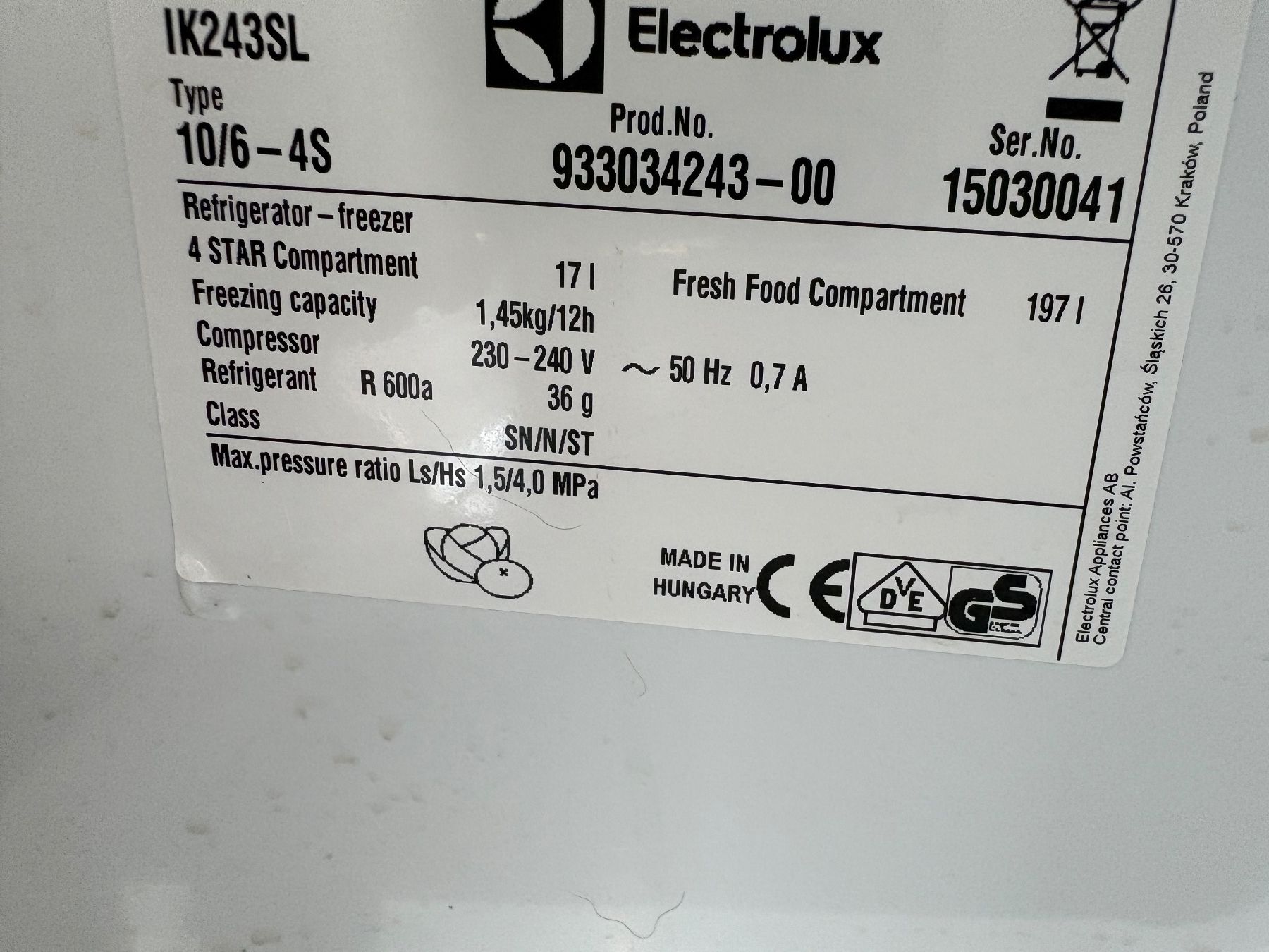 Electrolux Frigoriferi: Einbaukühlschrank Electrolux 214l – Usato da Hondrich venduto da lotti71 2