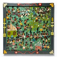 Peinture d'art brut populaire africain du Zimbabwe