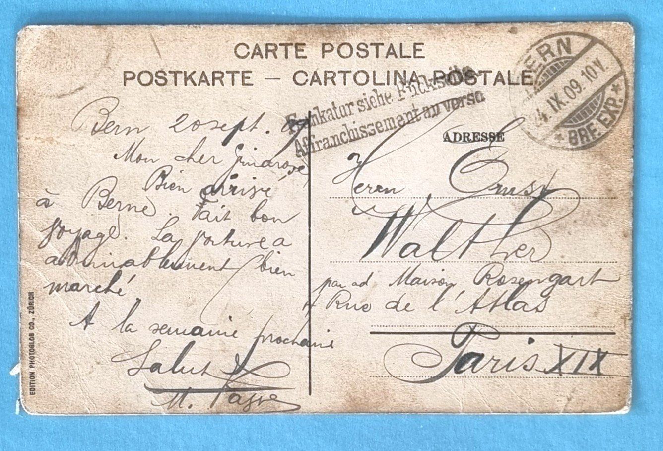 Cartoline postali: Brünig Bahn - 1909 – Usato da Rothrist venduto da RROENK 1