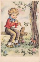 Carte de vœux (enfant jouant de la flute)
