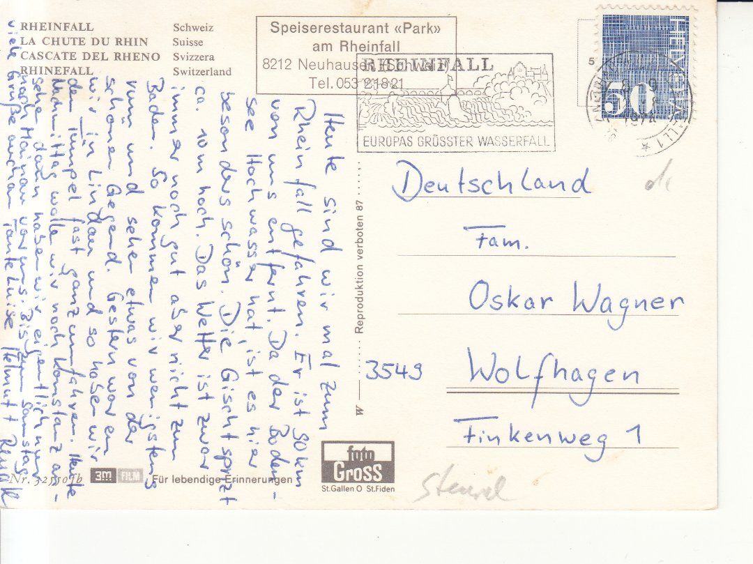 Cartoline postali: Rheinfall 1974 – Usato da Bürglen TG venduto da StampGraf 1