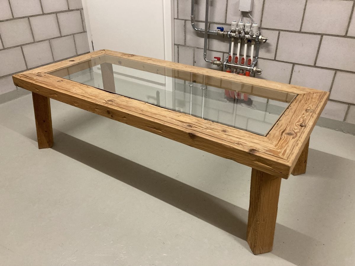 Tavoli: Rustikaler Holztisch mit Glasplatte Altholz Sofatisch – Usato da Schattenhalb venduto da hugi1984 2