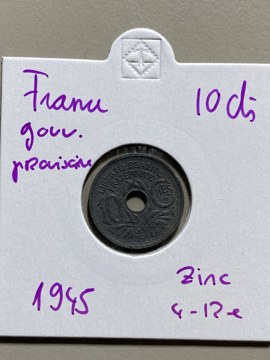 Alle Münzen: France - 10 centimes - 1945 – Gebraucht aus Payerne von Mike1682