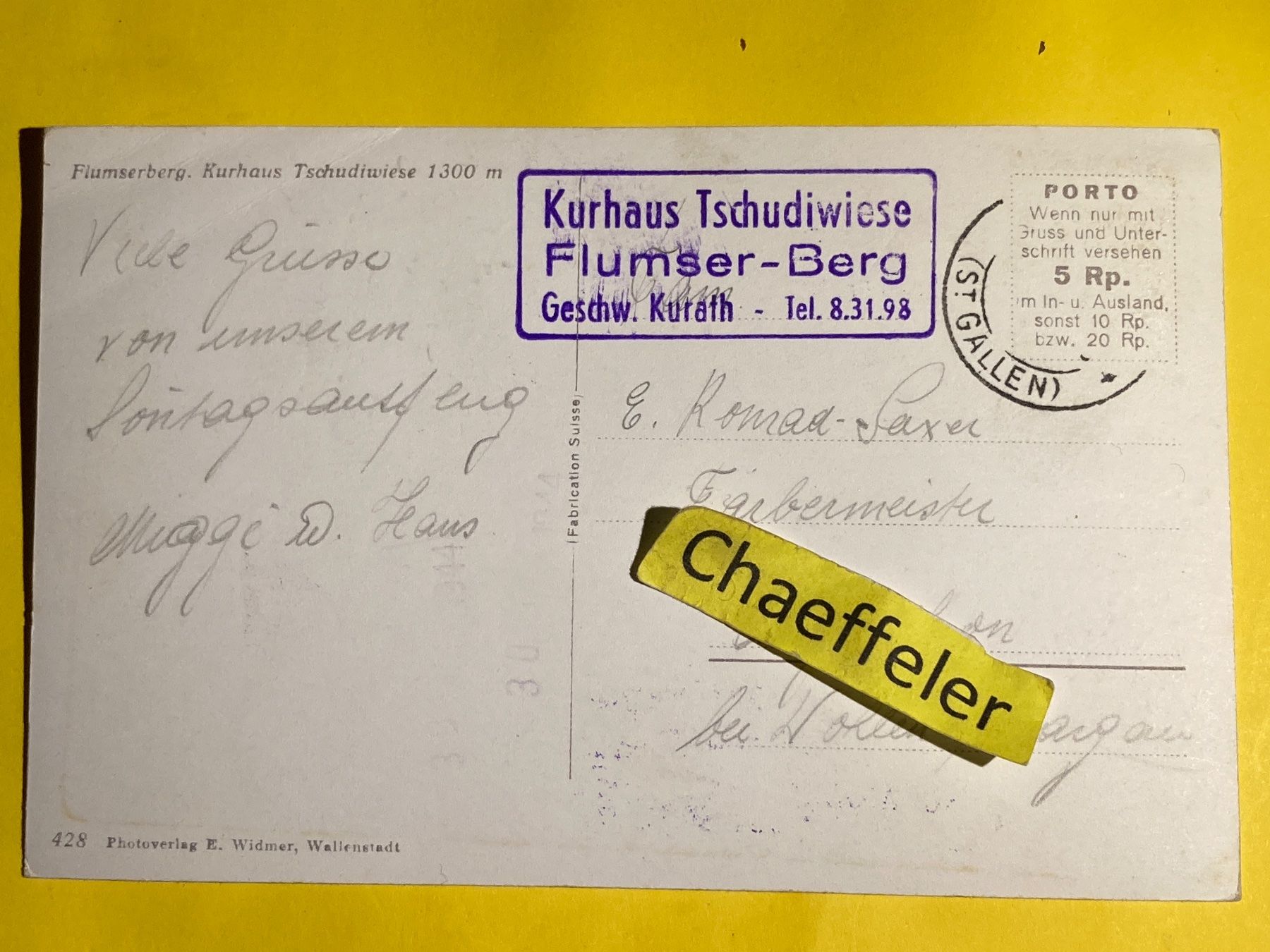 Cartoline postali: Flumserberg. Kurhaus Tschudiwiese – Difettoso da Zürich venduto da Chaeffeler 2