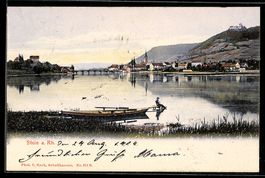 AK Stein a. Rh., Ortsansicht mit Brücke und Kahn