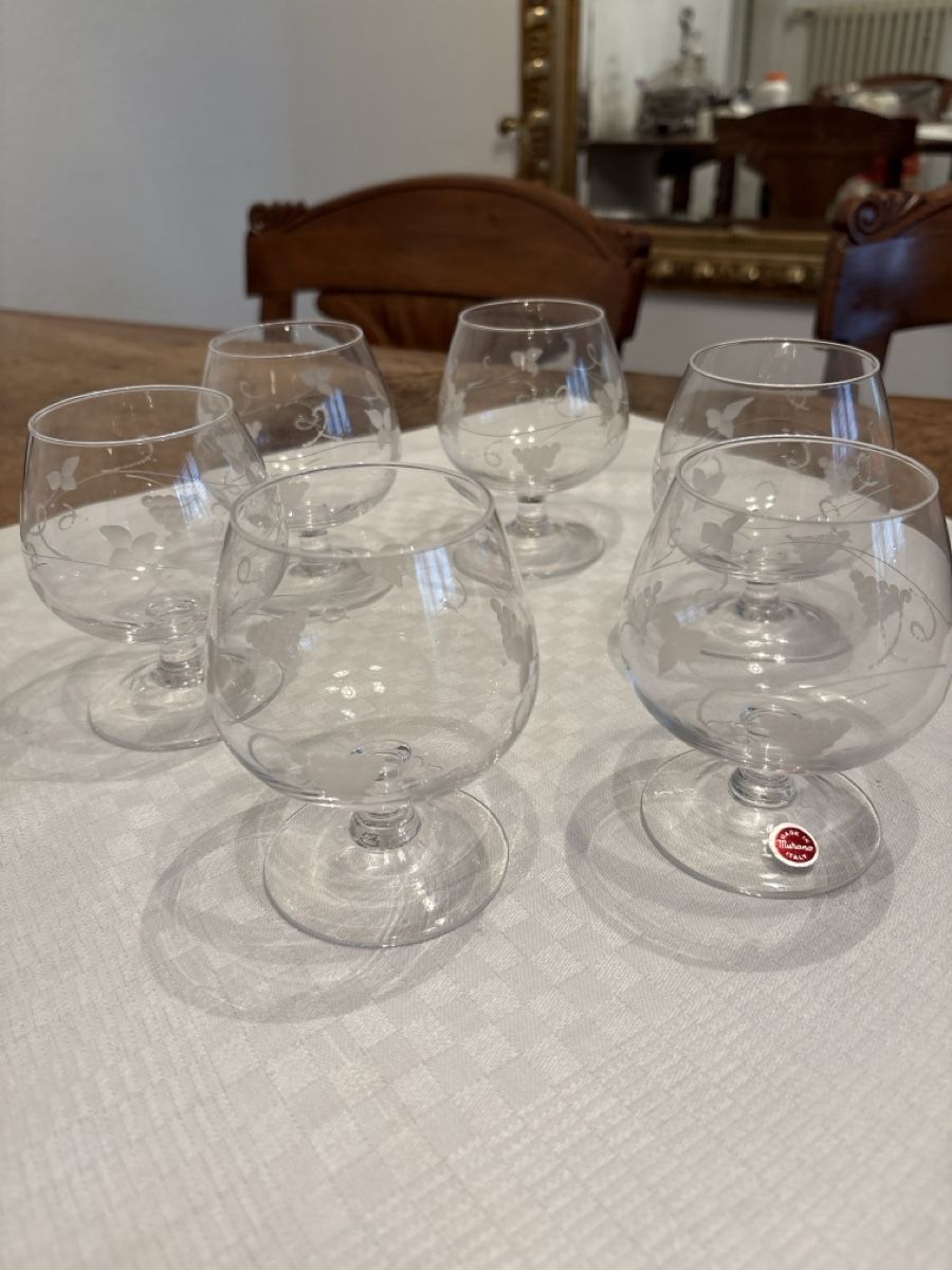 Murano Bicchieri: 6 Elegante Murano Gläser, Handarbeit mit Blumendesign! – Nuovo e nell'imballaggio originale da Gattikon venduto da mo.suter 1