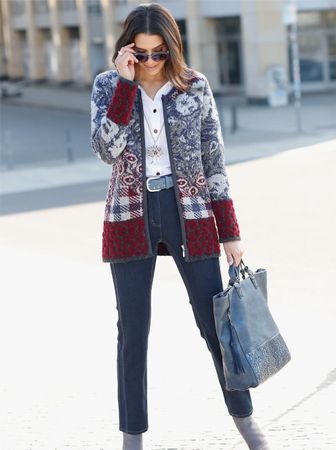 CAPPUCCINO Jacquard Strickmantel Cardigan Mantel Jacke Gr.38