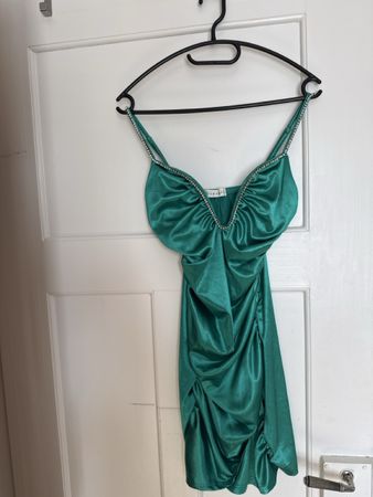 Seiden Abendkleid Gr. S/M juvelenbesetzt smaragdgrün 🎄✨