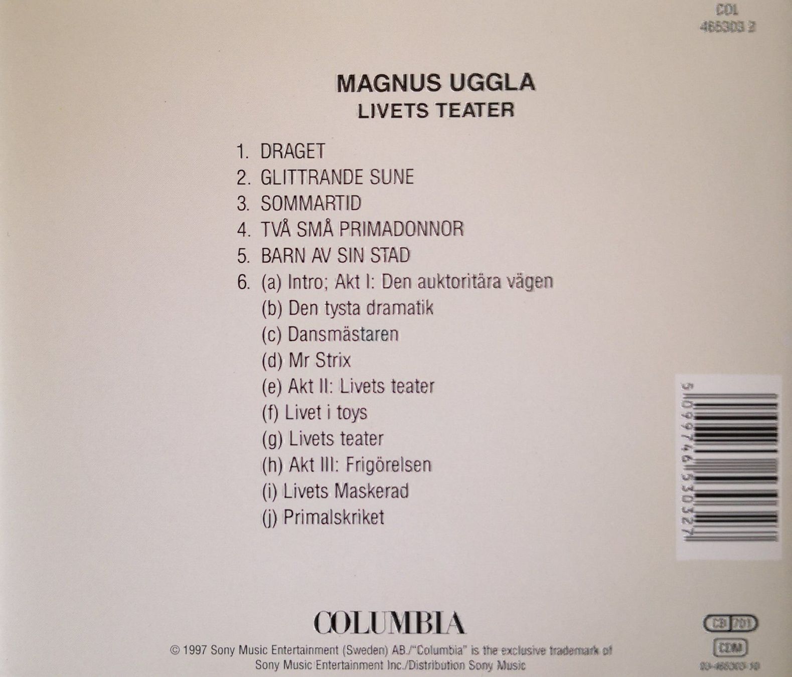 CD: MAGNUS UGGLA - LIVETS TEATER - 1976 - CD – Usato da Greifensee venduto da scharmant 1