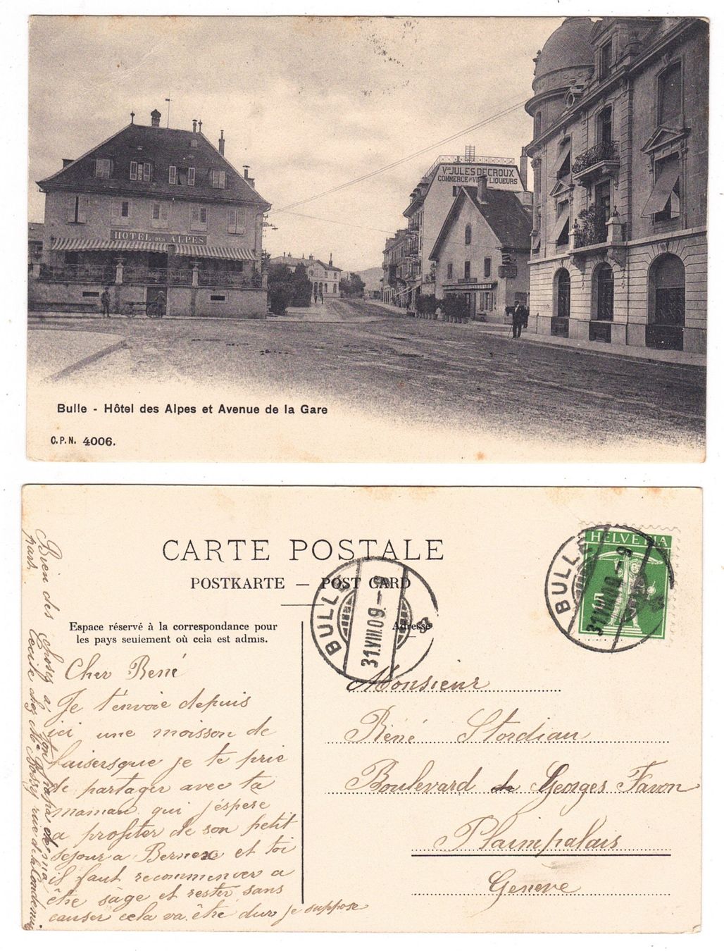 Bulle Hôtel des Alpes et Avenue de la Gare (D #39 occasion) à La Tour de