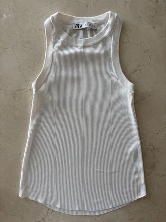 ZARA White Ribbed Tank Top Size S good condition