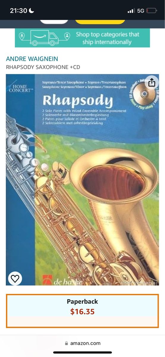Libri: ANDRE WAIGNEIN RHAPSODY SAXOPHONE +CD – Nuovo (secondo la descrizione) da Männedorf venduto da iza04 6