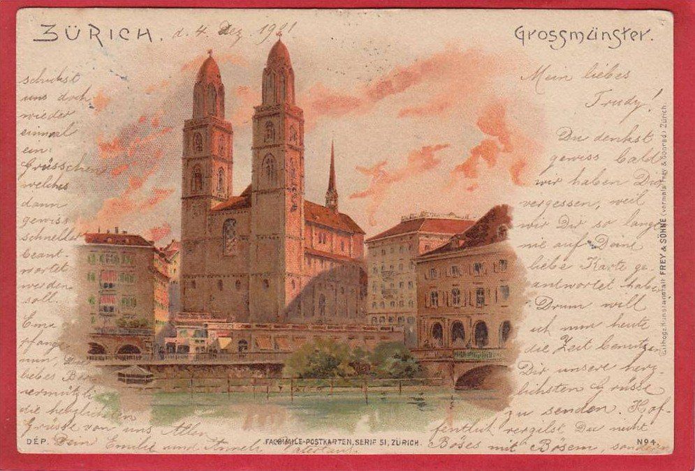 Ansichtskarten: ZÜRICH GROSSMÜNSTER, LITHO 1901 – Gebraucht aus Grüningen von Kartenlaube