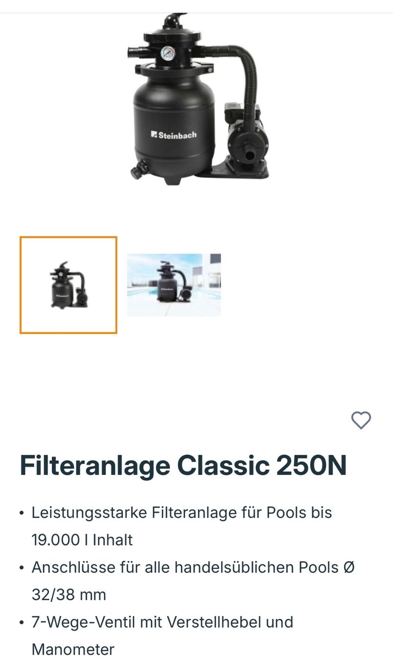 Accessori per Piscine: Filterpumpe Pool Steinbach Classic 250N – Nuovo e nell'imballaggio originale da Basel venduto da schneider.bernet 1