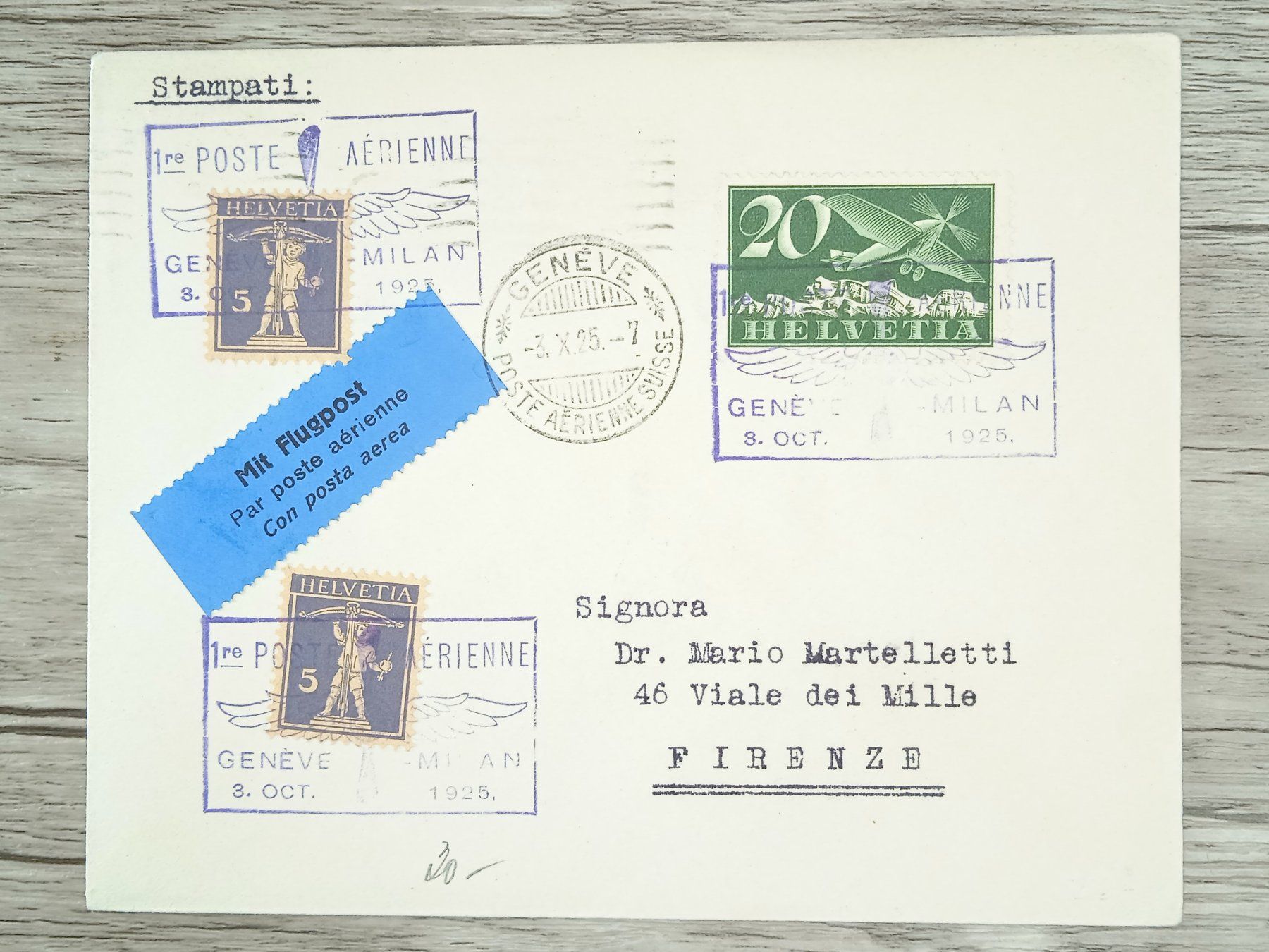 Tutti i francobolli: TR105 Enveloppe + Timbre Suisse 1925 – Usato da Cousset venduto da Patrick_Collections