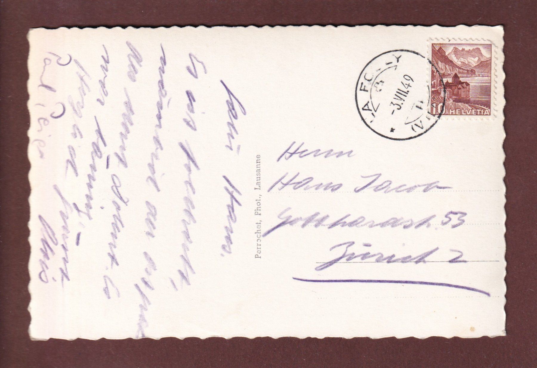 Cartoline postali: MONT DOLENT vu de la Cabane Dufour - 1949 – Usato da Pully venduto da nicecards 1