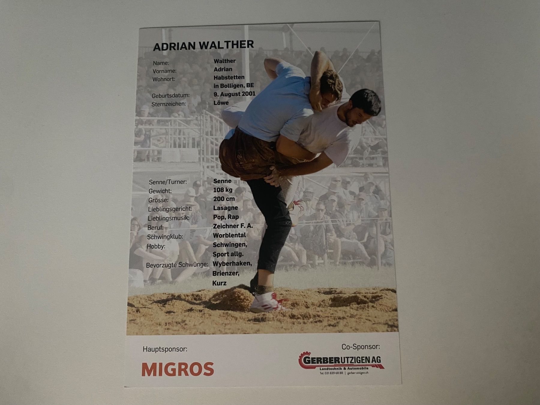 Autografi: Adrian Walther Autogrammkarte - Schwingen – Usato da Hergiswil LU venduto da FcMalkov 1
