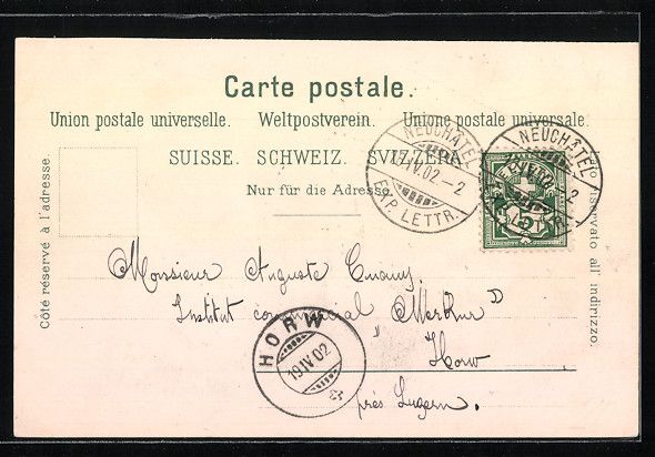 Cartes postales: Litho Neuchâtel, Ortsansicht mit Schlos – D'occasion à Berlin par bartko-reher 1