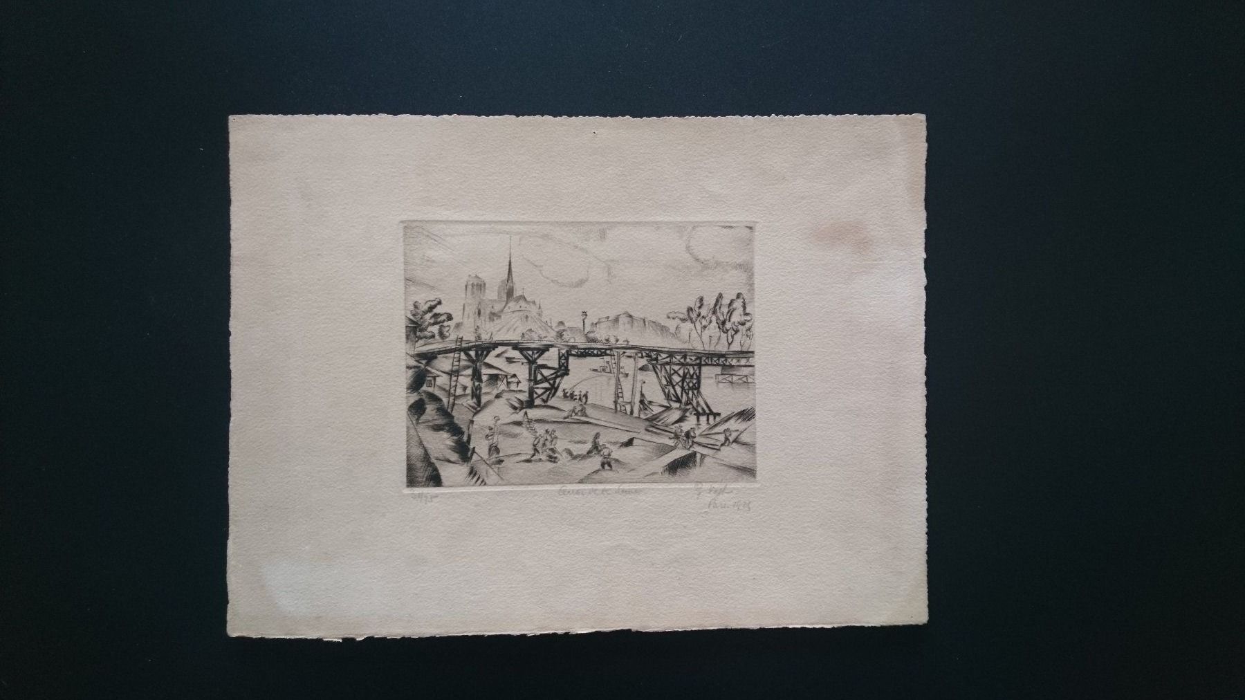 Grafica & Litografie: Antike Litho Paris "Quai de la Seine"  1925. Handsigniert – Usato da Zürich venduto da Rst7 2