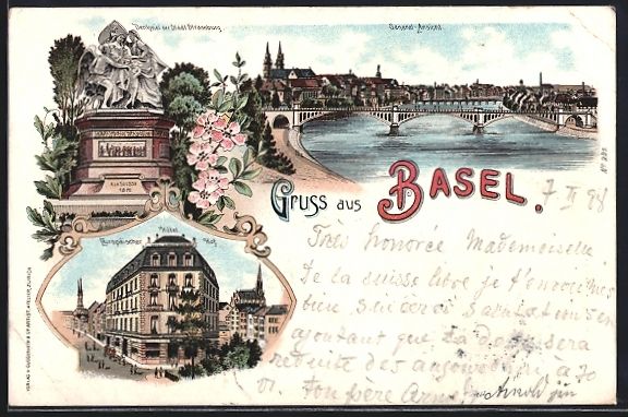 Cartes postales: Litho Basel, Ortsansicht, Denkmal der St – D'occasion à Berlin par bartko-reher