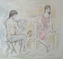 Original Aquarell 47x59 cm Simone Erni Tochter von Hans Erni