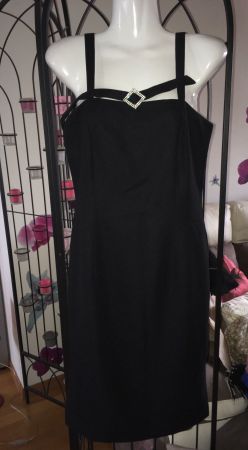 Robe de soirée cocktail noir 34 & broche strass