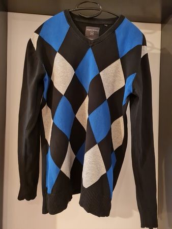 Neuw.Pullover Baumwolle - schwarz/blau/grau mit Rombenmuster