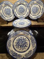 EIT England Teller Set 9 Stück blau weiss Blumendekor 24cm.