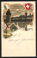 Litho Luzern, Uferpartie mit Turm beim M