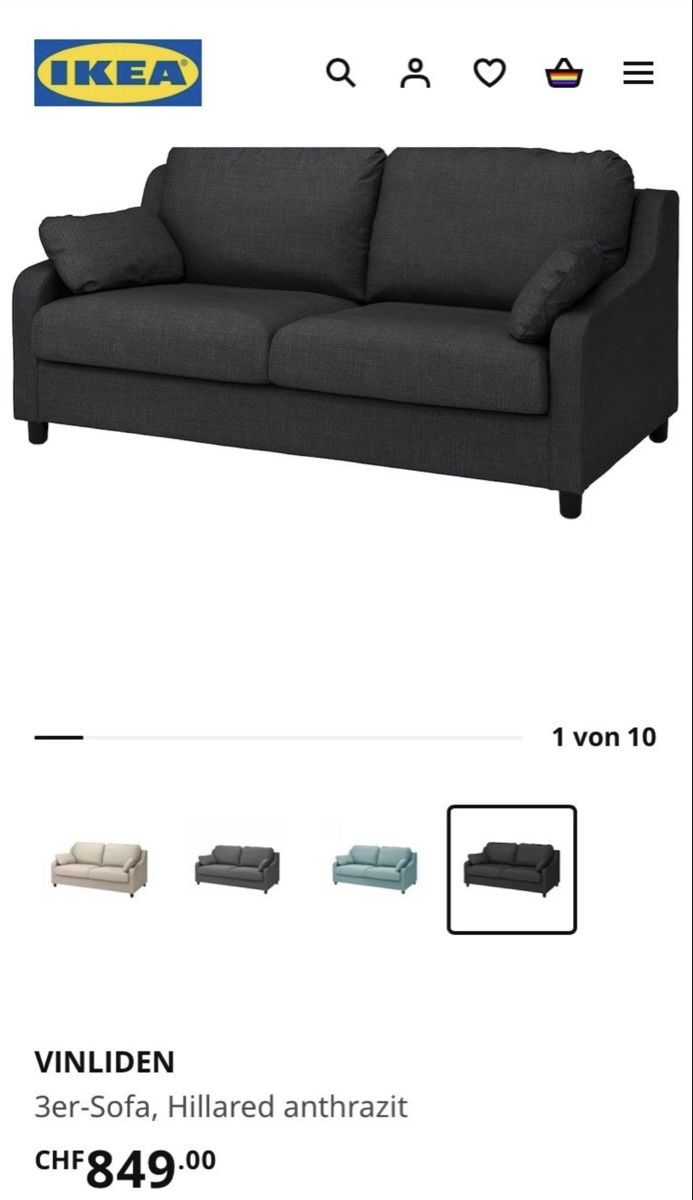 Divani: IKEA VINLIDEN 3er-Sofa Hillared anthrazit  – Usato da Kaisten venduto da Apo.25k
