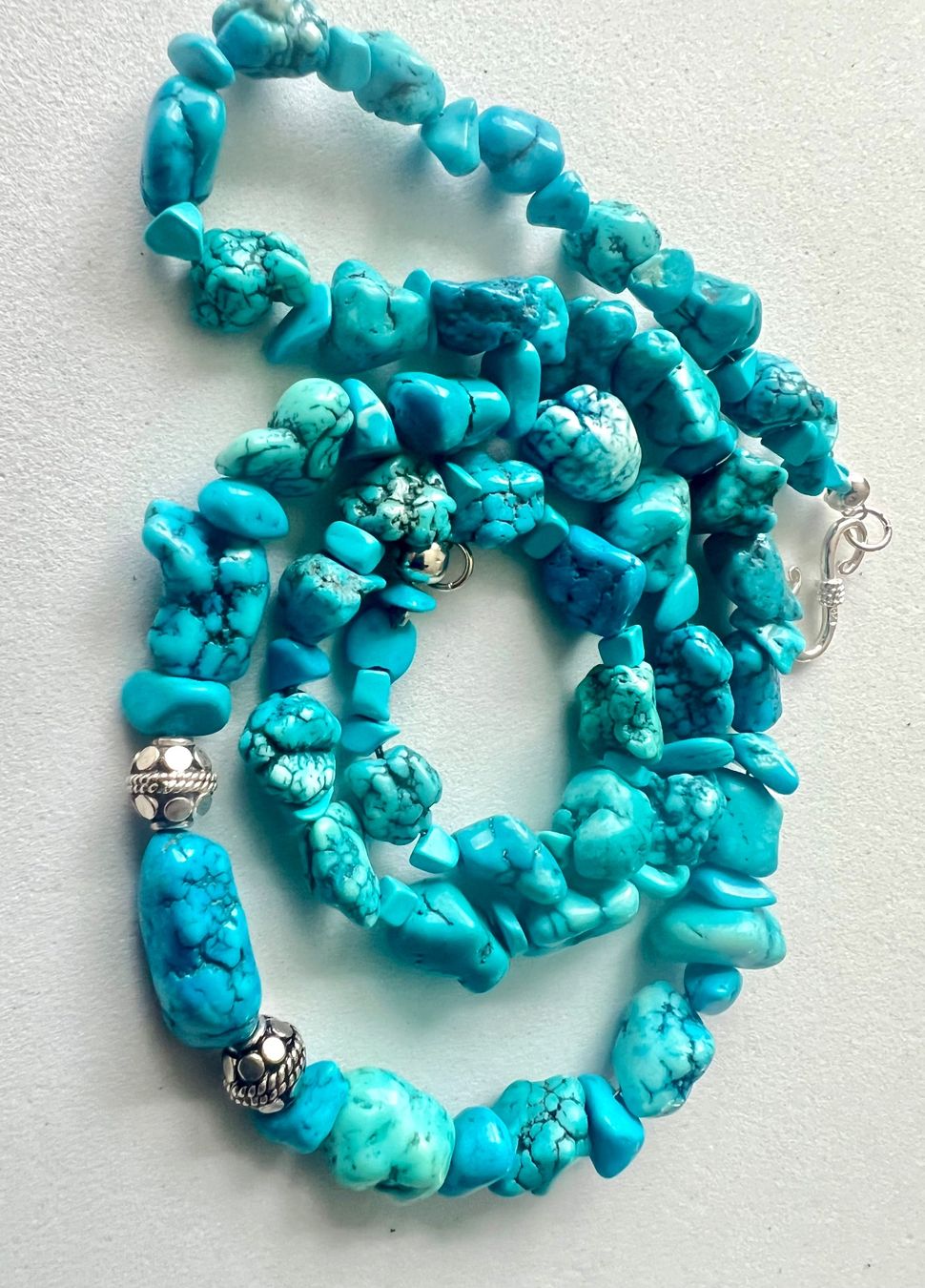 Catenine: Boho Türkis Nugget Collier Silber 925 56cm Meeresblau – Nuovo (secondo la descrizione) da Ruswil venduto da artbyhand 9