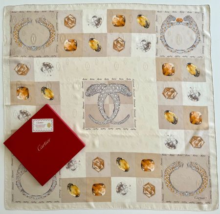 CARTIER Foulard "Precious Stones", 100% soie, box & carte