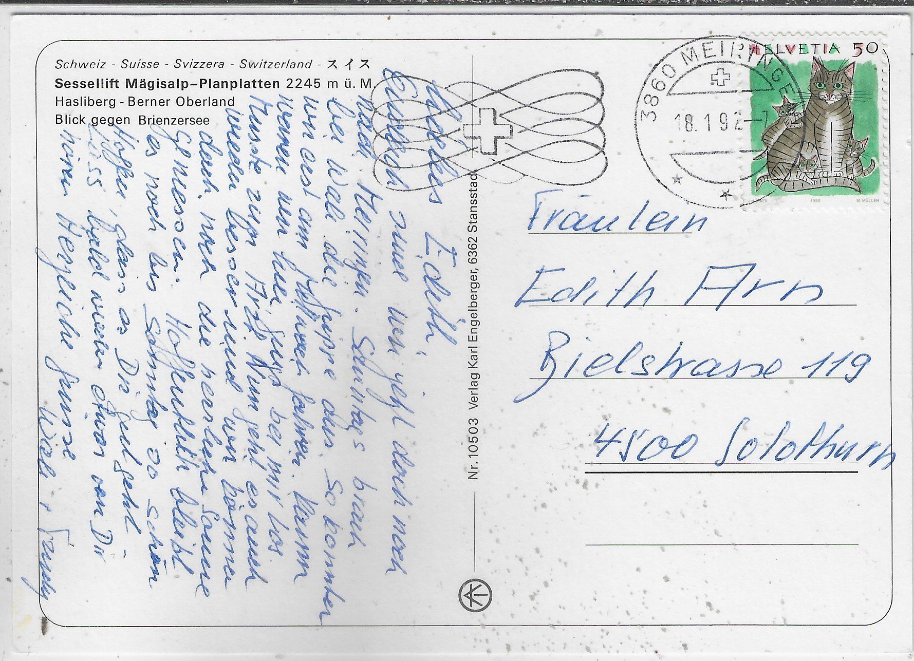 Cartoline postali: Sessellift Mägisalp-Planplatten - Hasliberg – Usato da Ettingen venduto da Kartenplanet 1