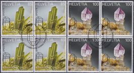 2013, Nr.1499+1500 (Kristalle) 4er-Blöcke mit Ersttags-Stemp