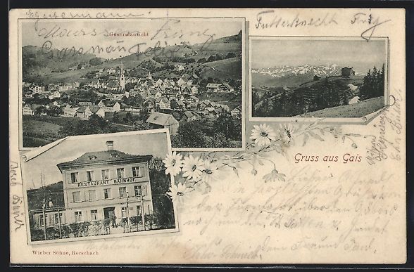 Cartoline postali: Gais, Restaurant Bahnhof, Gesamtansicht  – Usato da Berlin venduto da bartko-reher