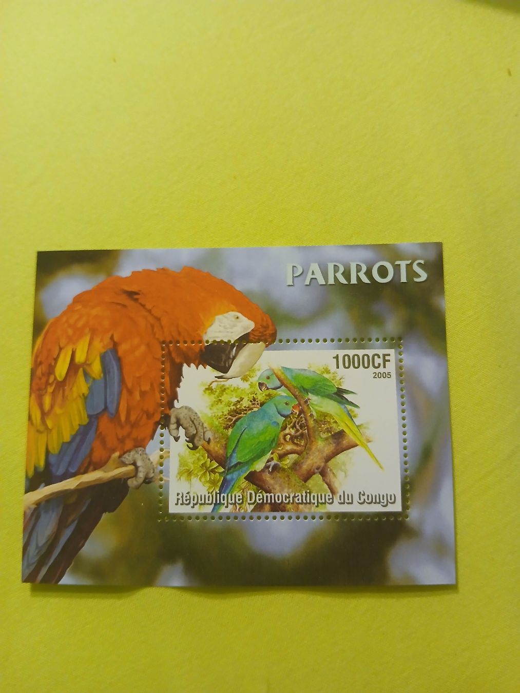 Tutti i francobolli: Timbre rare : Perroquets du Congo, 1000CF, année 2005! – Nuovo (secondo la descrizione) da Marly venduto da globetrotter1723