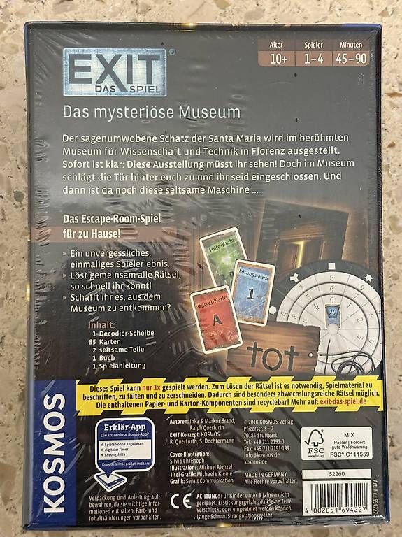 Kosmos Giochi: Neues, unbenutztes Exit Spiel, Das mysteriöse Museum – Nuovo e nell'imballaggio originale da Zürich venduto da Tamara066 1