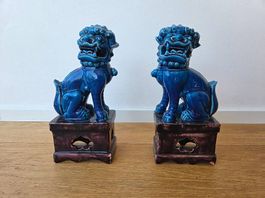 Blau glasierte chinesische Vintage Foo Hund Figur, 1970er