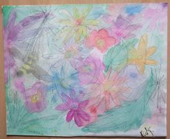 Aquarell bunte Blumen, 51 x 41 cm, ca. 1970er-Jahre