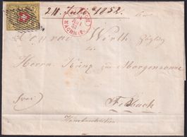 1852, Rayon-Brief von Zürich nach FELDBACH, RII T.32 D-LO