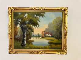 Antikes Gemälde / Bild mit Holzrahmen ( 65 x 53 ) cm