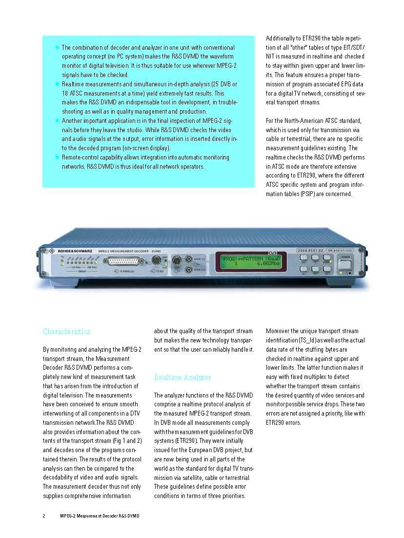 Misurare: Rohde & Schwarz MPEG2 Measurement Decoder DVMD – Usato da Unterengstringen venduto da Tnovus 3