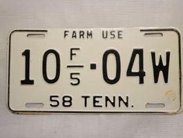 US Kennzeichen Tennessee 1958, Farm Use 10F-04W, Rarität!