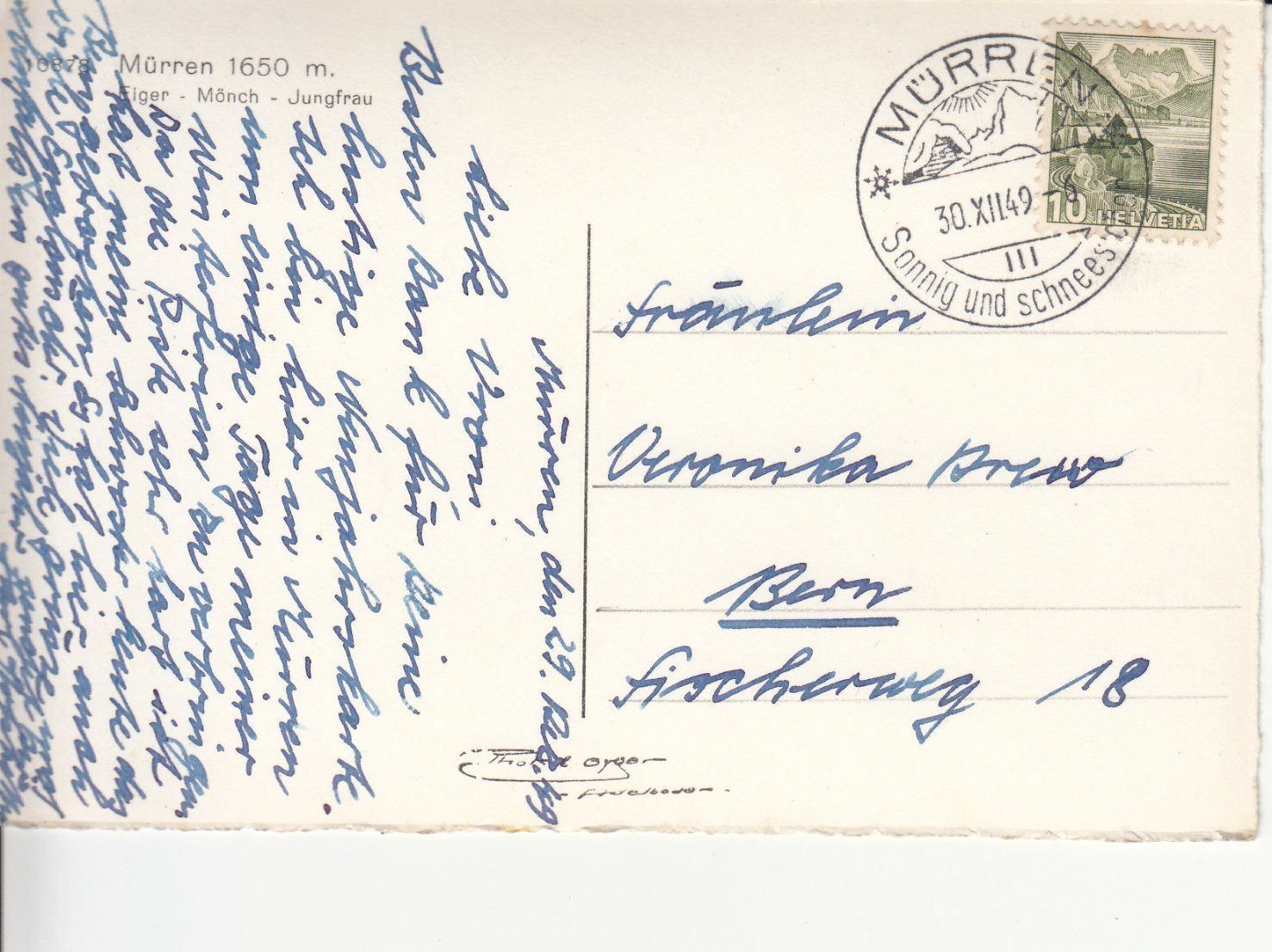Cartoline postali: Mürren 1949 – Usato da Bürglen TG venduto da StampGraf 1
