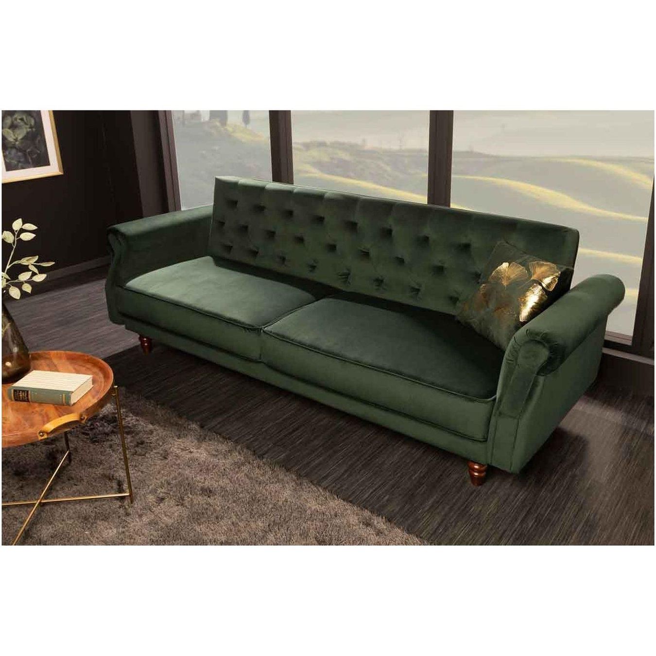Sofas: Schlafsofa Chesterfield grün Samt 220cm – Neu und originalverpackt aus Winterthur von  2