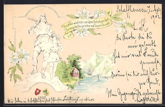 Cartoline postali: Litho Schaffhausen, Uferpartie mit Tell- – Usato da Berlin venduto da bartko-reher